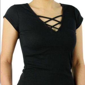 Crisscross Black T-Shirt top